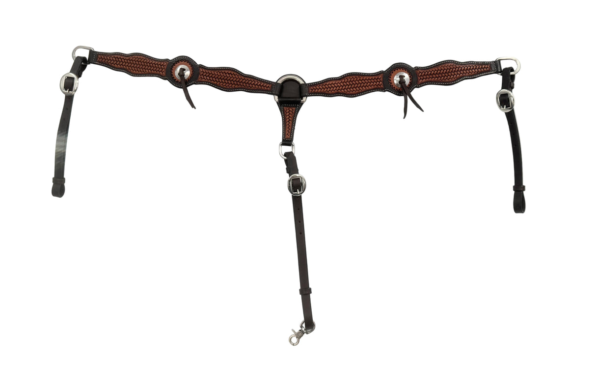 Brown leather breast collar with conchos