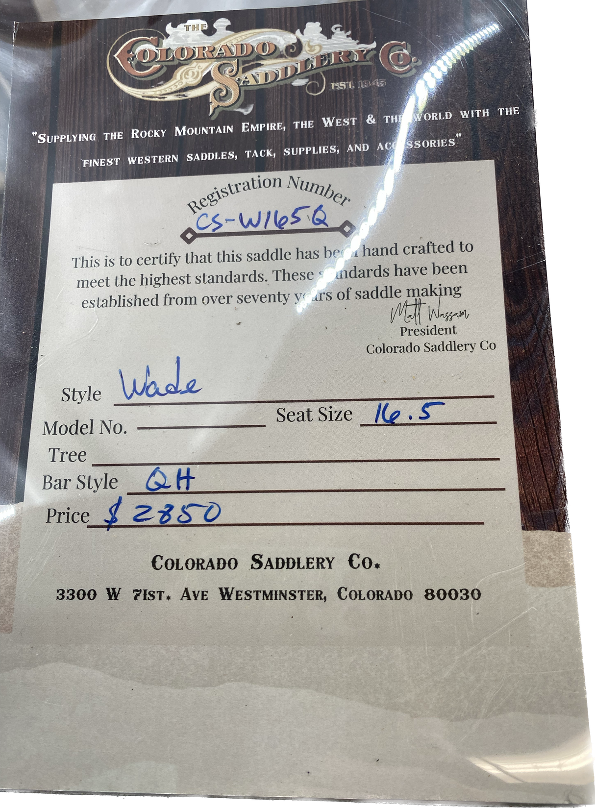 Colorado Saddlery Wade 15.5"