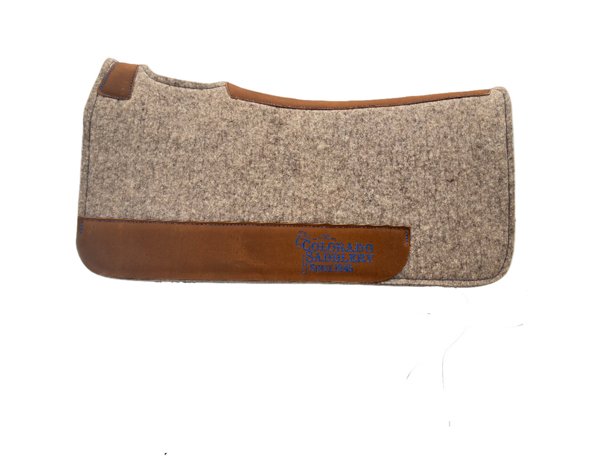 Natural Beige 100% Pressed Wool Saddle Pad with Blue Stitching