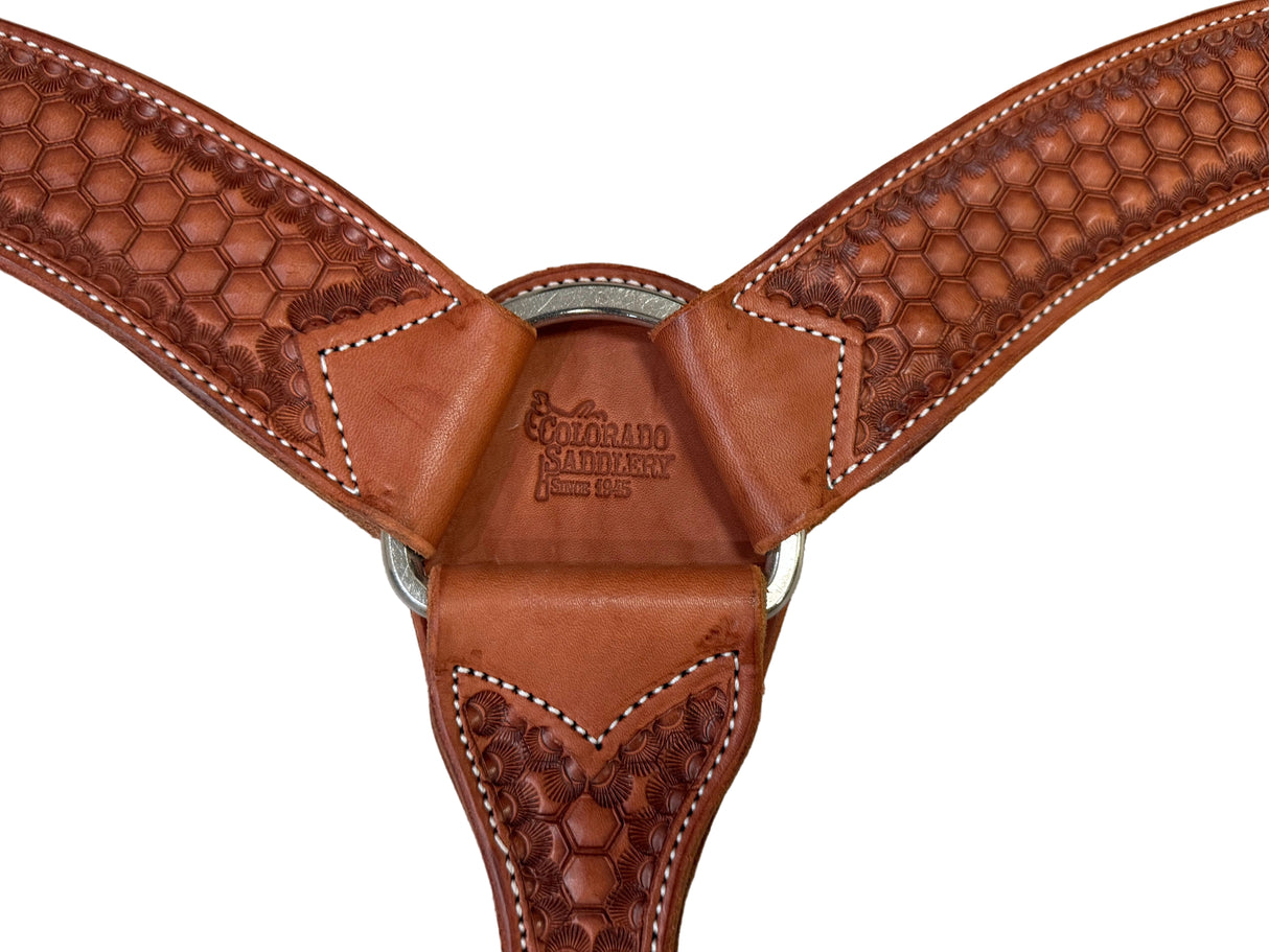 Roping Breast Collar w/ Cowboy Buckle - Honeycomb Stamping - Mahogany