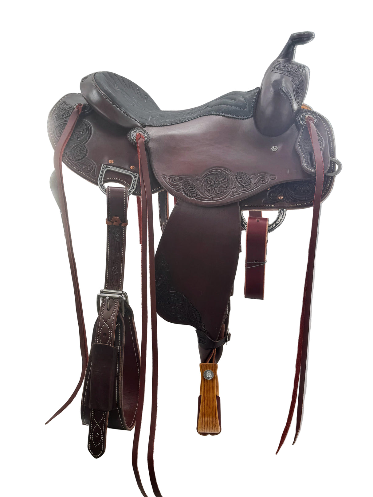 16 inch Emory flower tooled Western Dressage Saddle in dark oil finish