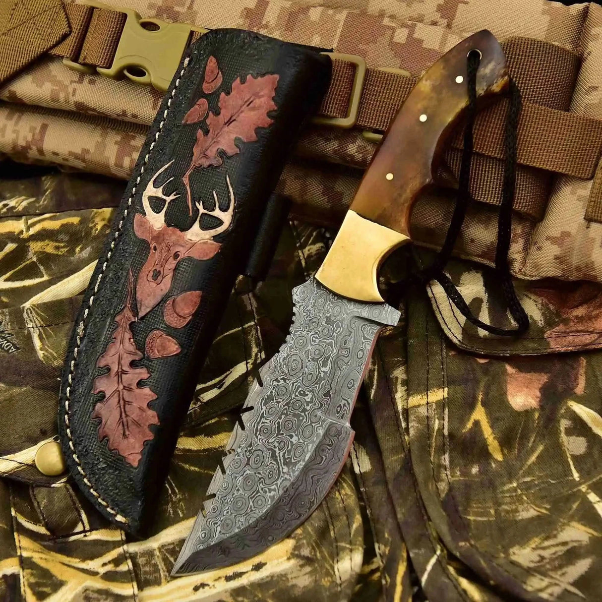 Damascus Steel Tracker Knife Multiple Handle Colors | JW SteelCrafts
