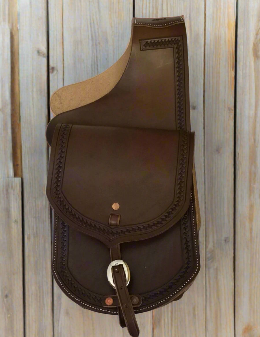 Premium Leather Saddle Bag with Hand Tooled Border- 9"