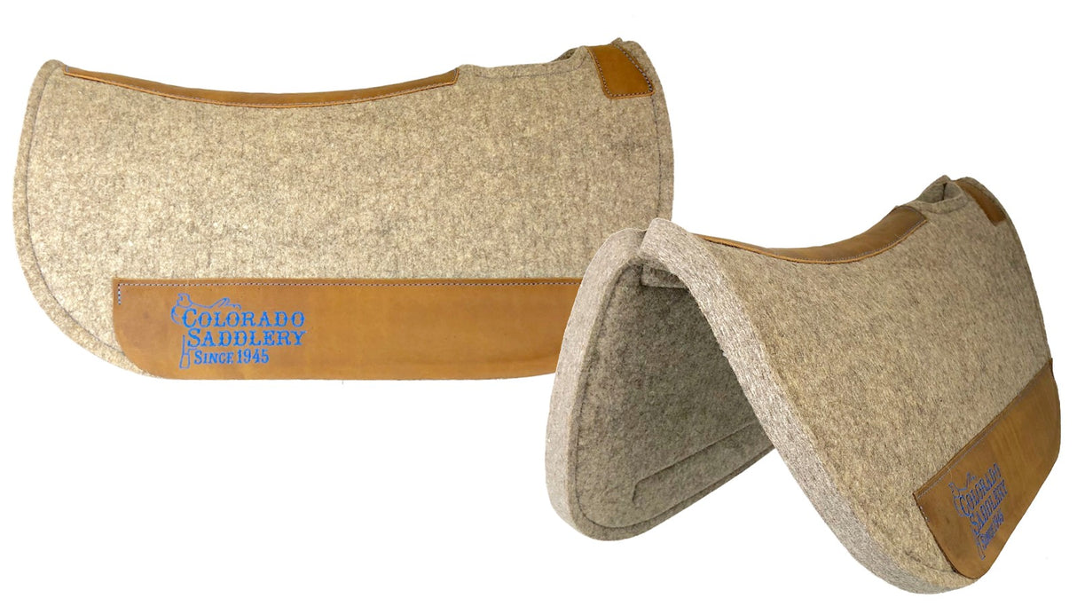 Natural Beige 100% Pressed Wool Round Saddle Pad with Blue Stitching