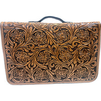 Floral Tooled Briefcase with Cow Hide