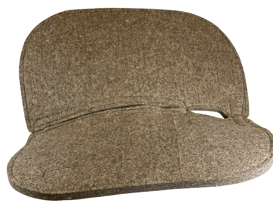 Almohadilla de lana comprimida 100 % redondeada, color gris chocolate, con costuras turquesas