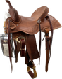 A brown Barrel Racer saddle designed for competitive barrel racing, featuring a lightweight design, deep seat, high cantle, and premium leather construction.