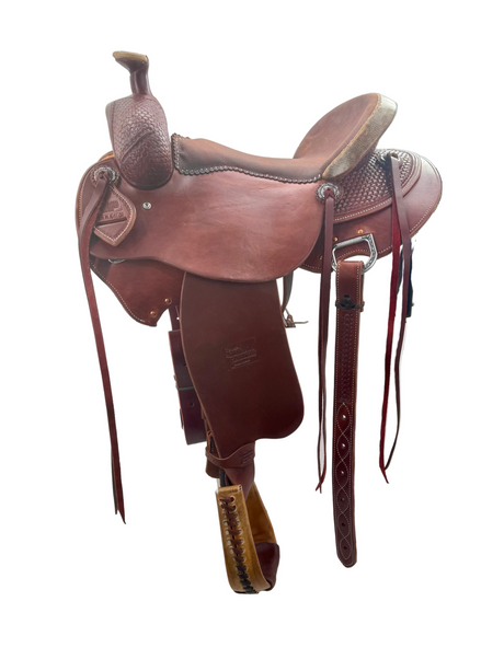 Brown leather ranch saddle