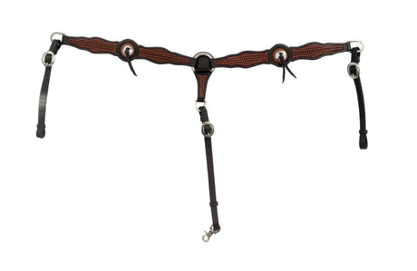 Brown leather breast collar with conchos
