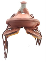 A brown leather western saddle