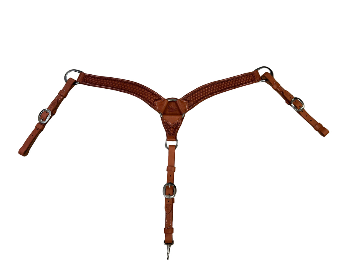 Roping Breast Collar w/ Cowboy Buckle  - Honeycomb Stamping - Mahogany