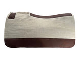Natural Cream Color 100% Pressed Wool Saddle Pad with Brown Stitching and Leg Relief. Bell Mtn. Logo