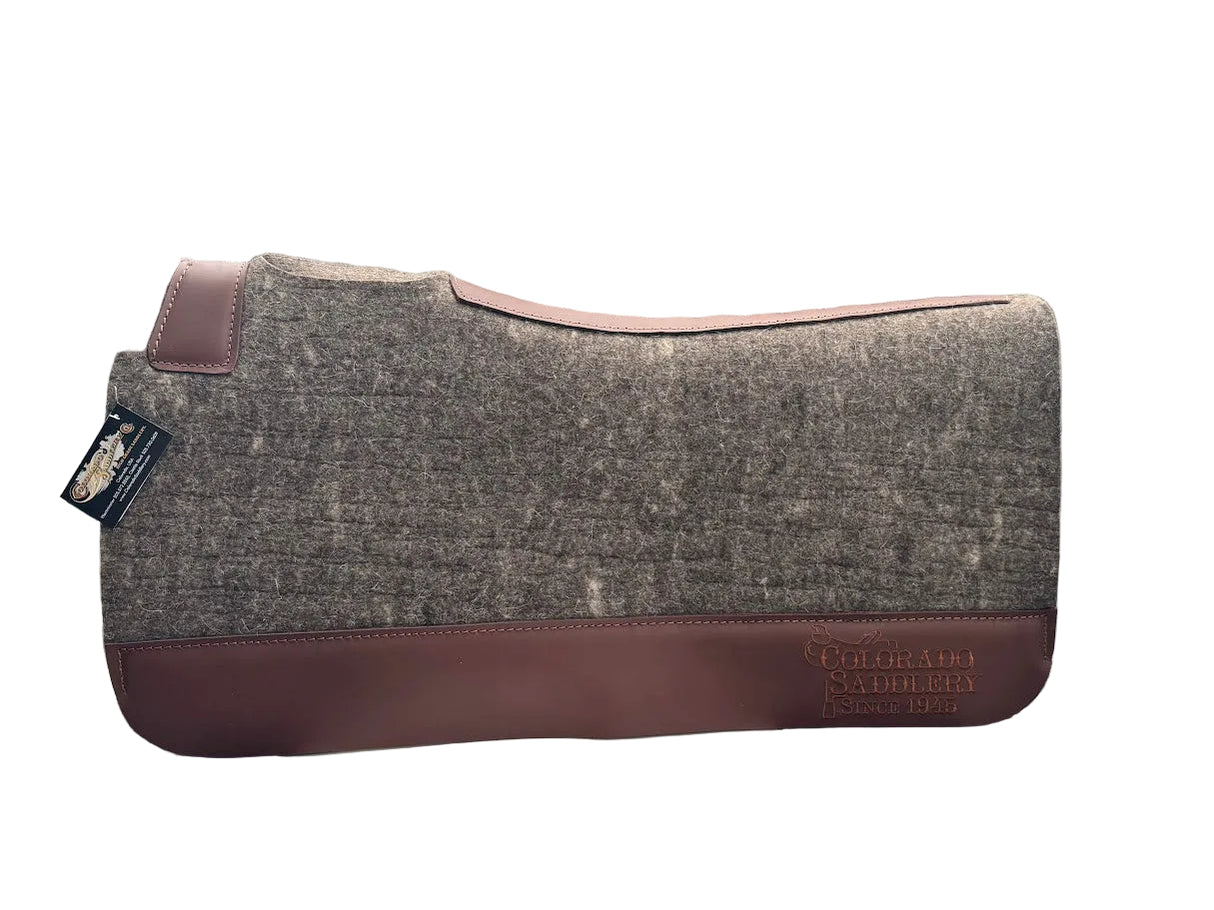 Chocolate Grey 100% Pressed Wool Saddle Pad with Brown Stitching