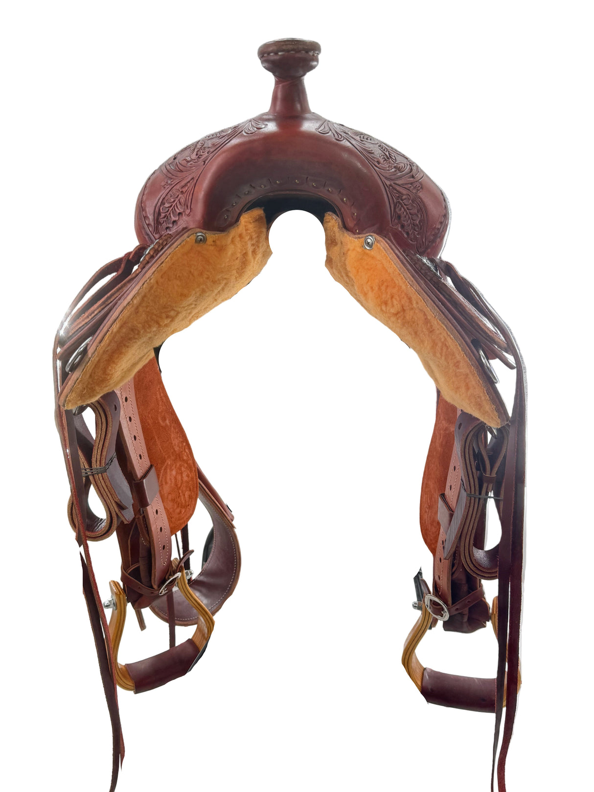 Brown leather western dressage saddle