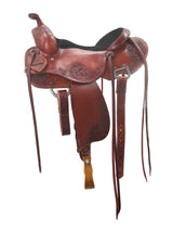 Chestnut leather saddle with floral tooling Colorado Saddlery