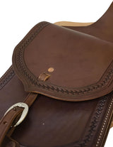 Premium Leather Saddle Bag with Hand Tooled Border- 9"