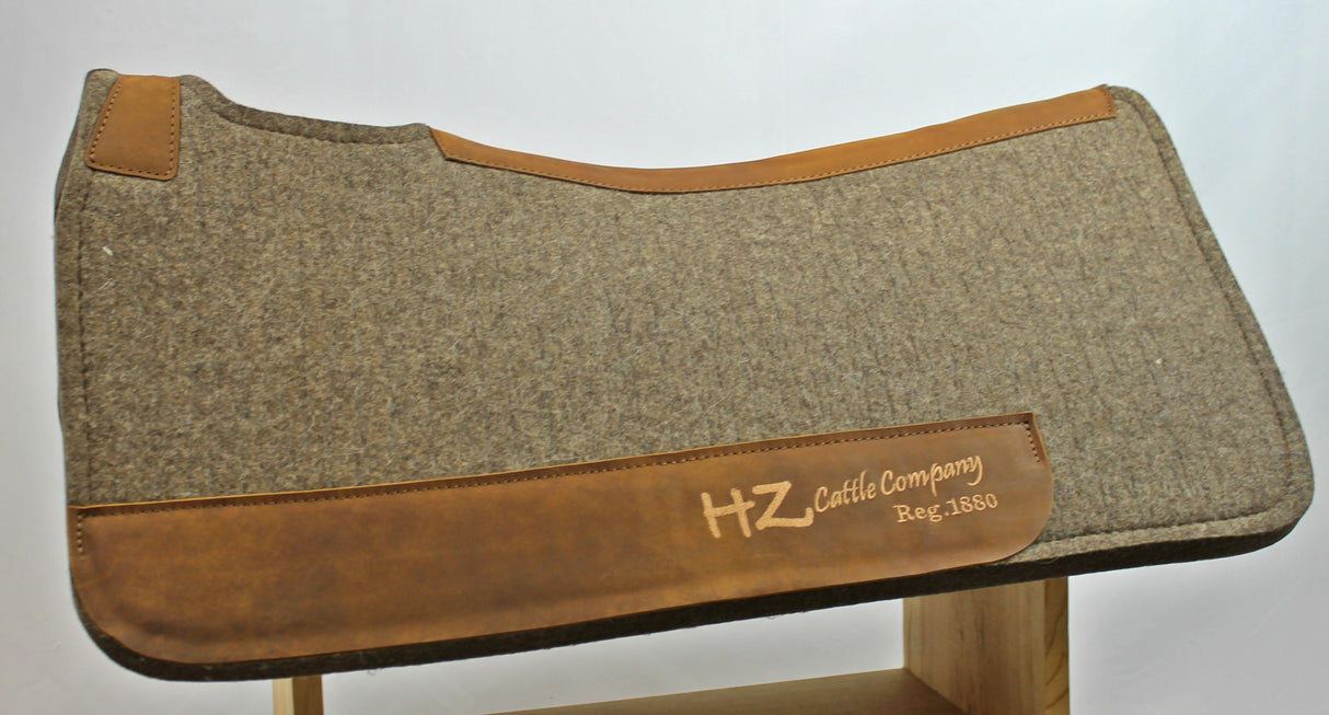 Chocolate Grey 100% Pressed Wool Saddle Pad with Brown Stitching
