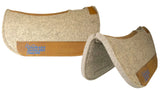 Natural Beige 100% Pressed Wool Round Saddle Pad with Blue Stitching