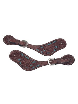 Filigree Carving Turquoise Inlay Spur Straps