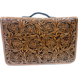 Floral Tooled Briefcase with Cow Hide