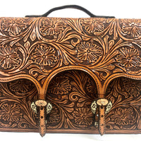 Floral Tooled Briefcase with Cow Hide