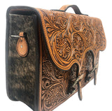Floral Tooled Briefcase with Cow Hide