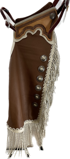 Large Brown, Cream Fringe and Conchos Chinks