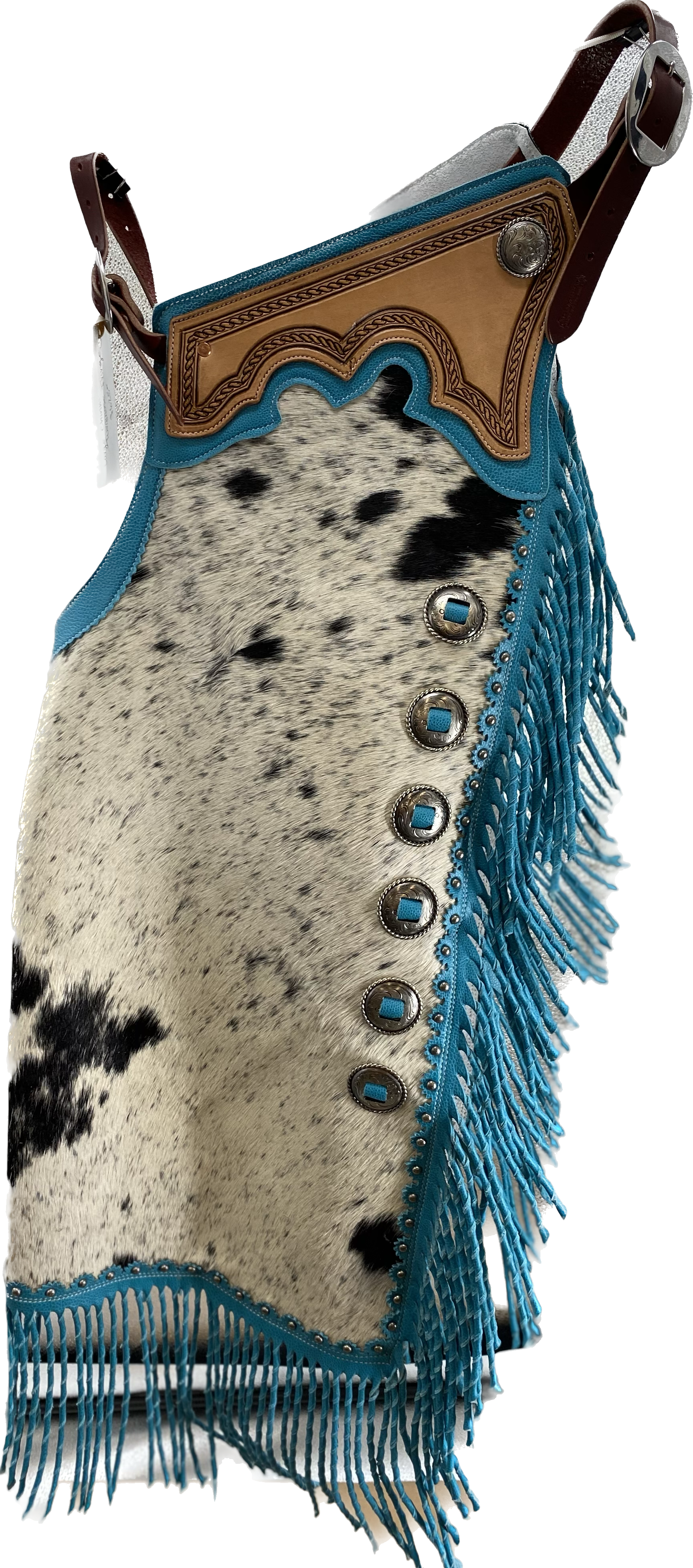 Large Chinks with Turquoise Fringe – Colorado Saddlery