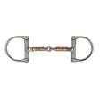 Training snaffle bit with four copper rollers and D-rings